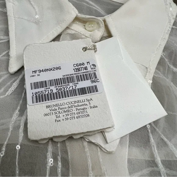 Brunello Cucinelli Dazzling Exotic Embroidery Shirt in Crispy Silk Size M NWT